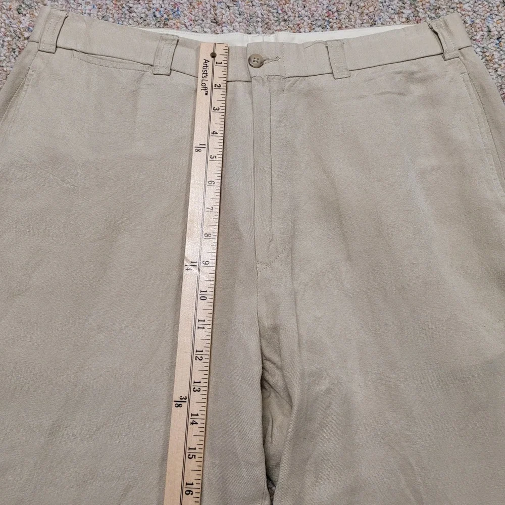 Polo Ralph Lauren Linen Trousers Mens 34x30 Beige Straight Leg Loose Baggy Pants